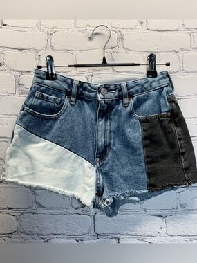Pacsun Shorts Womens 24 Colorblock Denim Festival High Rise Fringe Distressed